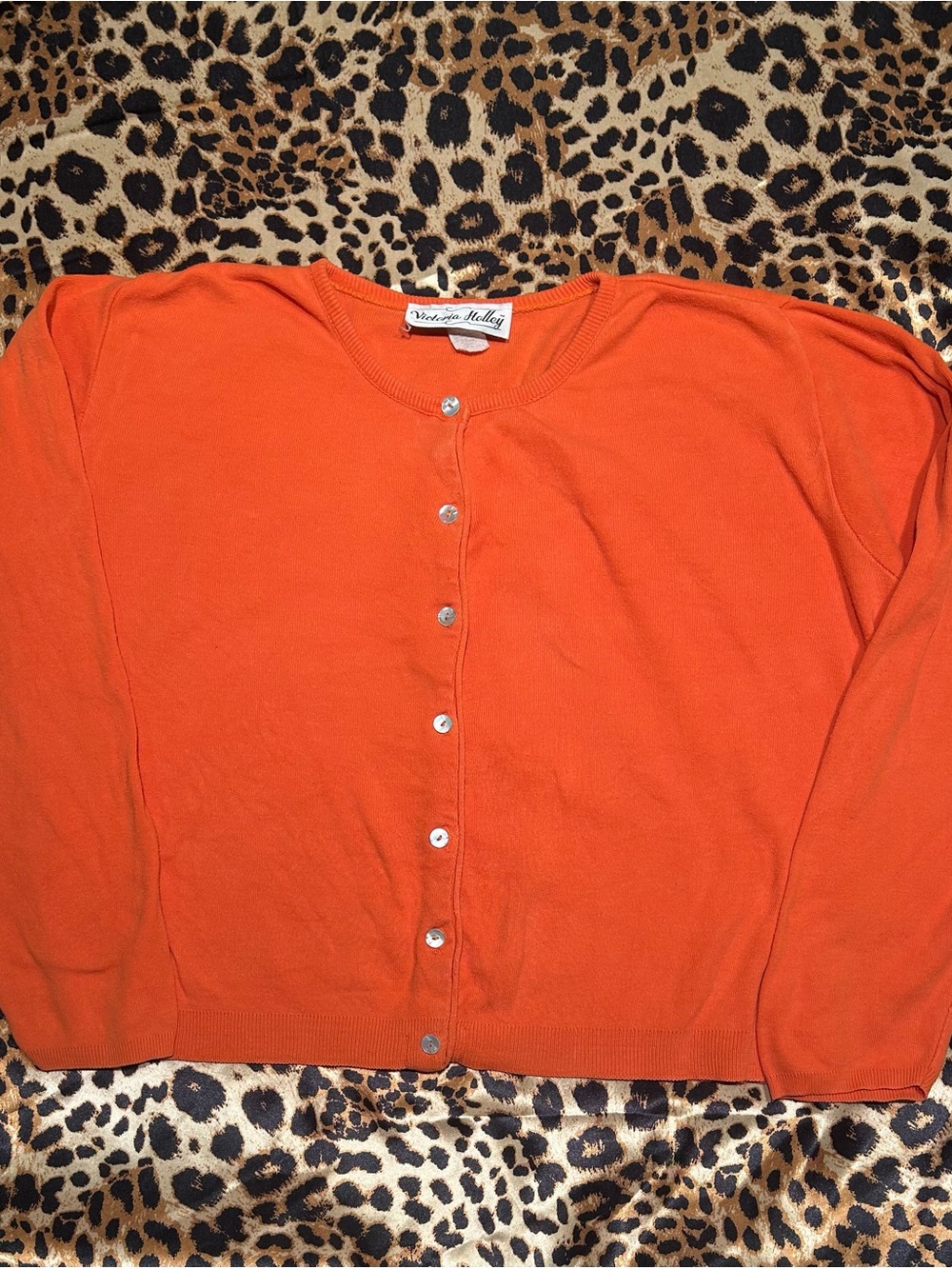 Vintage Victoria Holley Bright Orange Crewneck Knit Cardigan